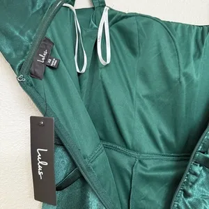 NEW Lulus Greatest Hits Forest Green Satin Off-the-Shoulder Maxi Dress Size XS thumbnail 10