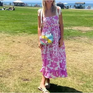 Peter Som Pink Midi Dress SIZE 2 Ruffle Cottage Cotton Vacation Sundress $400 thumbnail 11