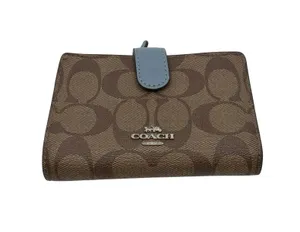Coach Signature Canvas Bi-Fold Wallet Brown & Blue thumbnail 1