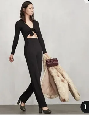 $258 Reformation Cut Out Tie Front Jumpsuit Black 4 thumbnail 1