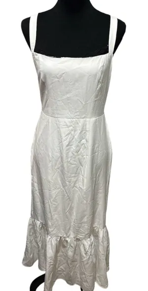 White Square-Neck Slip Dress with Ruffle Hem thumbnail 1