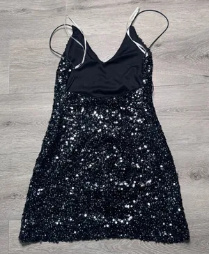 Lulus Force of Fashion Black‎ Sequin V-Neck Spaghetti Mini Dress Small S thumbnail 1