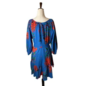 Ro's Garden Vera‎ Dress Women Medium Blue Barcelona Floral NWT Mini Ruffle Boho thumbnail 5