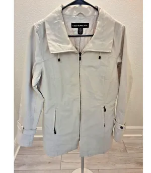 Kristen Blake Women's M Ivory Full-Zip Quilted Lined Jacket Trench Coat thumbnail 1