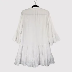 Faherty Dress White Mini Gauze Kasey V Neck Tiered Flared Coastal Cowgirl Medium thumbnail 3
