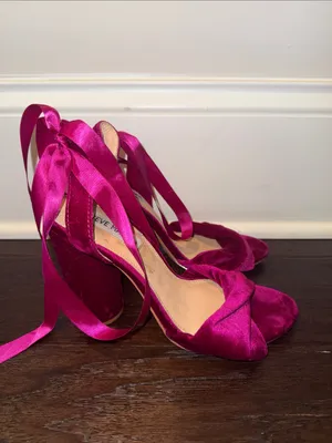 Steve Madden Magenta Satin Knot Front Tie-Ankle Heels thumbnail 2
