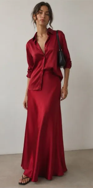 Vintage Cache Red Satin Maxi Skirt Size XS Bias Cut 90s CBK Minimalist Long Slip thumbnail 1