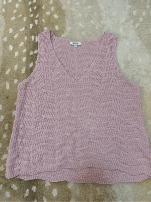 Madewell Pink Textured Open Knit V-Neck Sleeveless Sweater Tank Top Size L thumbnail 5