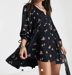 Free People Dress Floral Mini Black thumbnail 1