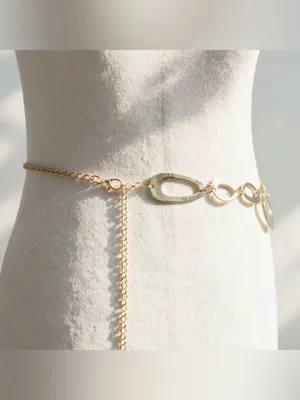 Y2K 2000s style Silver tone stainless steel oval waist chain belt thumbnail 2