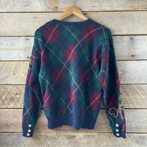 Vtg JH Collectibles Argyle Wool Sweater Gold Buttons Women’s Medium Academia thumbnail 7