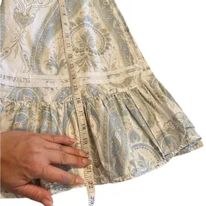 Y2k split cotton Flirty light blue paisley skirt ruffle hem ribbon Trim detail thumbnail 10