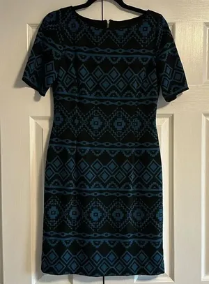 Tahari by ASL Blue & Black Shapes Short-sleeve Dress thumbnail 1