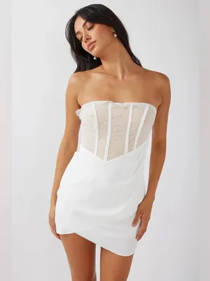 Angel Biba White Lace Corset Mini Dress NWT Size US Small (AU 8) thumbnail 2