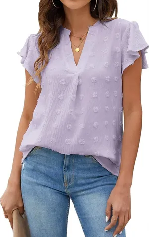 Lavender Ruffle Sleeve Women's Top Purple Size L thumbnail 1