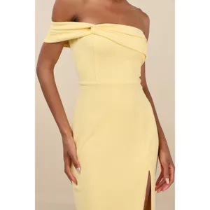 NWT Lulus Twist and Make Up Light Yellow One-Shoulder Bodycon Midi Dress Size XL thumbnail 6