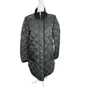 Theory Quilted Down Puffer Coat Olive Green Longline Jacket XS Petite thumbnail 2