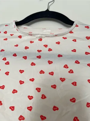 SKIMS White Red Heart Print Sheer Mesh Fits Everybody Picot Crop Tee Small thumbnail 3