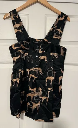 Ulla‎ Johnson Silk Tank Top Black Gold Deer Doe Animal Print thumbnail 1