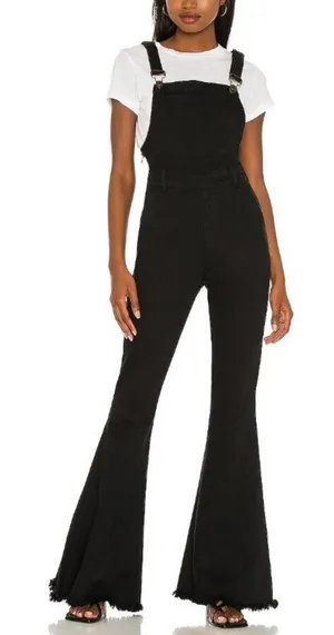 Show Me Your Mumu Berkeley Bell Overalls Size Medium Black Western Cowgirl Boho thumbnail 1