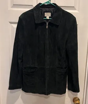 St. Johns Bay Womens XL Black Washable Suede Leather Full Zip Collared Jacket thumbnail 1