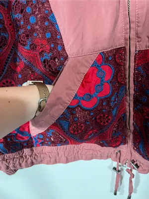 Free People Magpie Embroidered Lace Sleeve Jacket Size Small Baggy Fit Pink Blue thumbnail 6
