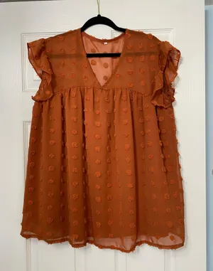 V neck ruffle sleeve flowy blouse tunic-Amazon thumbnail 1