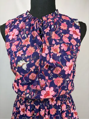 Violet Maxi Dress with Pink Floral Print Size Small thumbnail 3