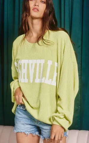 BUCKETLIST Nashville Sweatshirt Size Large Pullover Sweater Ribbed in lime thumbnail 1