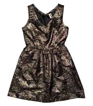 Frenchi‎ Metallic Black & Gold Brocade Mini Party Dress Cocktail Wedding Guest thumbnail 1