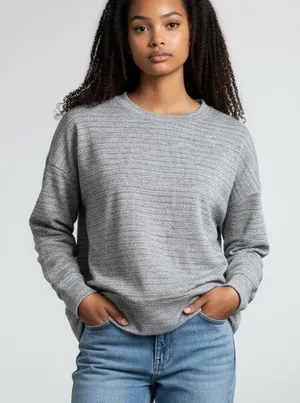 Aerie Oversized Long Sleeve Crew Neck Top Sweater Striped Size S Grey Layering thumbnail 1
