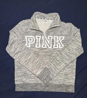 PINK Victoria’s Secret Gray Marled Quarter Zip Sweatshirt Small Y2K Varsity thumbnail 1
