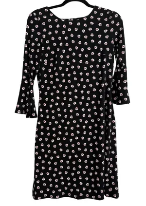 Tommy Hilfiger Black Floral Bell Sleeve Shift Dress Size 2 EUC‎ Career Chic thumbnail 1
