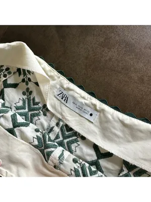 Zara White/Green Embroidered High Waisted Shorts Size XL thumbnail 7