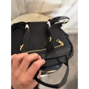 Black Nylon Mini Backpack Quilted Gold Studded Small Travel Bookbag Gold Hardwar thumbnail 9