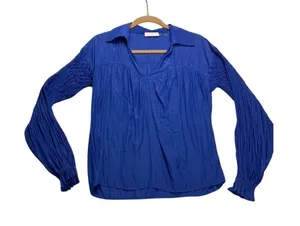 Ramy‎ Brook Blouse Womens XS Blue Pleated Smocked V-Neck Top Boho thumbnail 1
