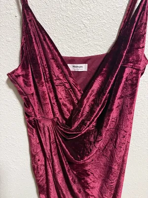 Showpo Burgundy Velvet Dress Surplice Draped Bodycon‎ Size 10 thumbnail 5