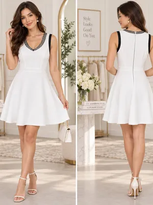 XOXO White Fit-and-Flare Dress with Black Trim thumbnail 2