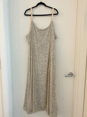 Torrid V-Neck Sequin Slip Maxi Dress in Champagne Gold Party Festive Size 3X NWT thumbnail 8