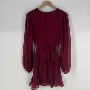 Altar'd State Mini Dress Womens M Red Tie Waist Balloon Sleeve Ruffle Wrap Front thumbnail 9