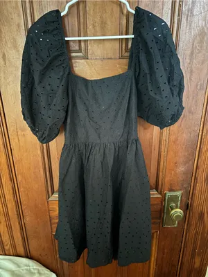 a new day Black Eyelet Puff Sleeve Midi Dress thumbnail 1