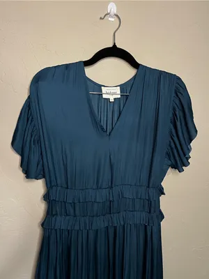 Bohme Willa Teal Tiered Ruffle Midi Dress Romantic Boho thumbnail 3