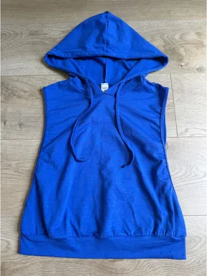 NWOT Halara Hooded Drawstring Sleeveless Cropped Running Tank Top blue size XS thumbnail 1