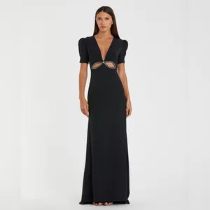 NWT Mac Duggal Ieena Puff Sleeve Black Cut Out Gown Dress 6 2630 thumbnail 3