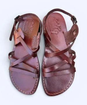 Jerusalem Camel Brown Leather Strappy Jesus Sandals Women’s Size 41 Comfy Boho thumbnail 1