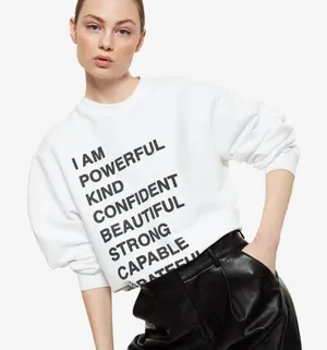 ANINE BING Empowered White Graphic Mockneck Sweatshirt Sweater Pullover Top thumbnail 1