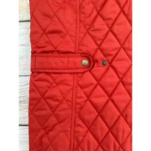 LL Bean Diamond Quilted Full Zip‎ Vest MED Rust Brown Plaid Lined Cord Collar thumbnail 7