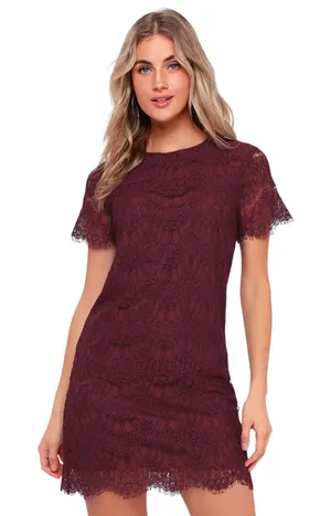 Lulus Take Me to Brunch Burgundy Lace Shift Dress size XL NWT thumbnail 1