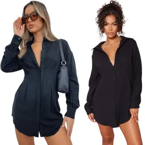 White Fox Feels Like A Holiday Shirt Dress Womens Small Black Micro Mini Pleated thumbnail 3