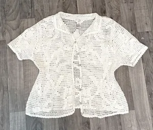 Vintage Outfit 365 Ivory Crochet Knit Button Front Cardigan Top M thumbnail 1